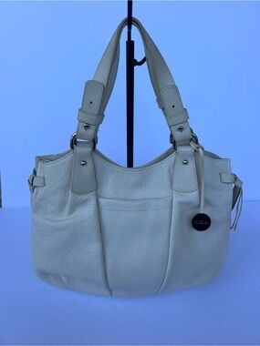 Furla Ivory Pebbled Leather Shoulder Bag Large Tote Purse